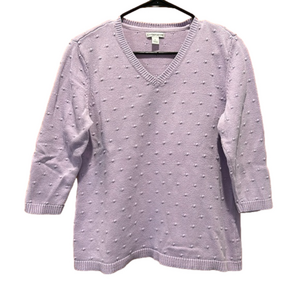 Croft & Barrow Textured Pastel Purple 3/4 Sleeve V-Neck Sweater Size Large